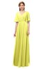 ColsBM Allyn Pale Yellow Bridesmaid Dresses A-line Short Sleeve Floor Length Sexy Zip up Pleated