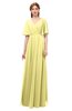 ColsBM Allyn Pastel Yellow Bridesmaid Dresses A-line Short Sleeve Floor Length Sexy Zip up Pleated