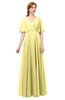 ColsBM Allyn Pastel Yellow Bridesmaid Dresses A-line Short Sleeve Floor Length Sexy Zip up Pleated