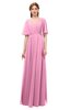 ColsBM Allyn Pink Bridesmaid Dresses A-line Short Sleeve Floor Length Sexy Zip up Pleated