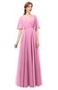 ColsBM Allyn Pink Bridesmaid Dresses A-line Short Sleeve Floor Length Sexy Zip up Pleated