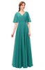 ColsBM Allyn Porcelain Bridesmaid Dresses A-line Short Sleeve Floor Length Sexy Zip up Pleated