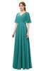 ColsBM Allyn Porcelain Bridesmaid Dresses A-line Short Sleeve Floor Length Sexy Zip up Pleated