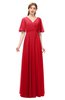 ColsBM Allyn Red Bridesmaid Dresses A-line Short Sleeve Floor Length Sexy Zip up Pleated