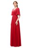 ColsBM Allyn Red Bridesmaid Dresses A-line Short Sleeve Floor Length Sexy Zip up Pleated