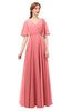 ColsBM Allyn Shell Pink Bridesmaid Dresses A-line Short Sleeve Floor Length Sexy Zip up Pleated