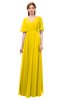 ColsBM Allyn Yellow Bridesmaid Dresses A-line Short Sleeve Floor Length Sexy Zip up Pleated