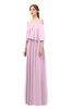 ColsBM Clair Baby Pink Bridesmaid Dresses Glamorous Zipper Ruching Floor Length Off The Shoulder Short Sleeve