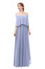 ColsBM Clair Blue Heron Bridesmaid Dresses Glamorous Zipper Ruching Floor Length Off The Shoulder Short Sleeve