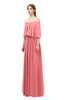 ColsBM Clair Coral Bridesmaid Dresses Glamorous Zipper Ruching Floor Length Off The Shoulder Short Sleeve
