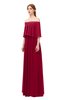 ColsBM Clair Dark Red Bridesmaid Dresses Glamorous Zipper Ruching Floor Length Off The Shoulder Short Sleeve