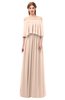 ColsBM Clair Fresh Salmon Bridesmaid Dresses Glamorous Zipper Ruching Floor Length Off The Shoulder Short Sleeve