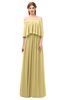 ColsBM Clair Gold Bridesmaid Dresses Glamorous Zipper Ruching Floor Length Off The Shoulder Short Sleeve