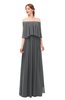 ColsBM Clair Grey Bridesmaid Dresses Glamorous Zipper Ruching Floor Length Off The Shoulder Short Sleeve
