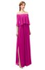 ColsBM Clair Hot Pink Bridesmaid Dresses Glamorous Zipper Ruching Floor Length Off The Shoulder Short Sleeve