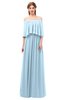 ColsBM Clair Ice Blue Bridesmaid Dresses Glamorous Zipper Ruching Floor Length Off The Shoulder Short Sleeve
