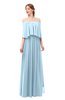 ColsBM Clair Ice Blue Bridesmaid Dresses Glamorous Zipper Ruching Floor Length Off The Shoulder Short Sleeve