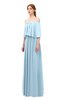ColsBM Clair Ice Blue Bridesmaid Dresses Glamorous Zipper Ruching Floor Length Off The Shoulder Short Sleeve