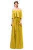 ColsBM Clair Lemon Curry Bridesmaid Dresses Glamorous Zipper Ruching Floor Length Off The Shoulder Short Sleeve