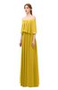 ColsBM Clair Lemon Curry Bridesmaid Dresses Glamorous Zipper Ruching Floor Length Off The Shoulder Short Sleeve