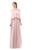 ColsBM Clair Pastel Pink Bridesmaid Dresses Glamorous Zipper Ruching Floor Length Off The Shoulder Short Sleeve
