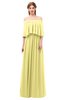 ColsBM Clair Pastel Yellow Bridesmaid Dresses Glamorous Zipper Ruching Floor Length Off The Shoulder Short Sleeve