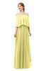 ColsBM Clair Pastel Yellow Bridesmaid Dresses Glamorous Zipper Ruching Floor Length Off The Shoulder Short Sleeve
