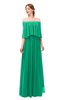ColsBM Clair Sea Green Bridesmaid Dresses Glamorous Zipper Ruching Floor Length Off The Shoulder Short Sleeve