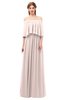 ColsBM Clair Silver Peony Bridesmaid Dresses Glamorous Zipper Ruching Floor Length Off The Shoulder Short Sleeve