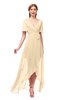ColsBM Taegan Apricot Gelato Bridesmaid Dresses Hi-Lo Ribbon Short Sleeve V-neck Modern A-line