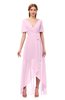 ColsBM Taegan Baby Pink Bridesmaid Dresses Hi-Lo Ribbon Short Sleeve V-neck Modern A-line