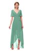 ColsBM Taegan Beryl Green Bridesmaid Dresses Hi-Lo Ribbon Short Sleeve V-neck Modern A-line
