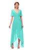 ColsBM Taegan Blue Turquoise Bridesmaid Dresses Hi-Lo Ribbon Short Sleeve V-neck Modern A-line