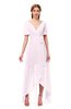 ColsBM Taegan Blush Bridesmaid Dresses Hi-Lo Ribbon Short Sleeve V-neck Modern A-line