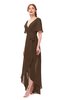 ColsBM Taegan Chocolate Brown Bridesmaid Dresses Hi-Lo Ribbon Short Sleeve V-neck Modern A-line