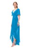ColsBM Taegan Cornflower Blue Bridesmaid Dresses Hi-Lo Ribbon Short Sleeve V-neck Modern A-line