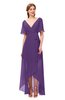 ColsBM Taegan Dark Purple Bridesmaid Dresses Hi-Lo Ribbon Short Sleeve V-neck Modern A-line