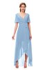 ColsBM Taegan Dusty Blue Bridesmaid Dresses Hi-Lo Ribbon Short Sleeve V-neck Modern A-line