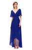 ColsBM Taegan Electric Blue Bridesmaid Dresses Hi-Lo Ribbon Short Sleeve V-neck Modern A-line