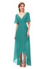ColsBM Taegan Emerald Green Bridesmaid Dresses Hi-Lo Ribbon Short Sleeve V-neck Modern A-line