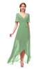 ColsBM Taegan Fair Green Bridesmaid Dresses Hi-Lo Ribbon Short Sleeve V-neck Modern A-line