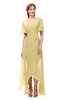 ColsBM Taegan Gold Bridesmaid Dresses Hi-Lo Ribbon Short Sleeve V-neck Modern A-line