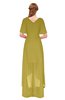 ColsBM Taegan Golden Olive Bridesmaid Dresses Hi-Lo Ribbon Short Sleeve V-neck Modern A-line