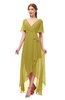 ColsBM Taegan Golden Olive Bridesmaid Dresses Hi-Lo Ribbon Short Sleeve V-neck Modern A-line