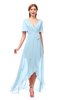 ColsBM Taegan Ice Blue Bridesmaid Dresses Hi-Lo Ribbon Short Sleeve V-neck Modern A-line