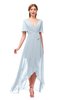 ColsBM Taegan Illusion Blue Bridesmaid Dresses Hi-Lo Ribbon Short Sleeve V-neck Modern A-line