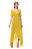 ColsBM Taegan Lemon Curry Bridesmaid Dresses Hi-Lo Ribbon Short Sleeve V-neck Modern A-line