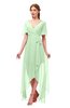 ColsBM Taegan Light Green Bridesmaid Dresses Hi-Lo Ribbon Short Sleeve V-neck Modern A-line