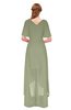 ColsBM Taegan Moss Green Bridesmaid Dresses Hi-Lo Ribbon Short Sleeve V-neck Modern A-line