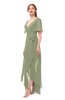 ColsBM Taegan Moss Green Bridesmaid Dresses Hi-Lo Ribbon Short Sleeve V-neck Modern A-line